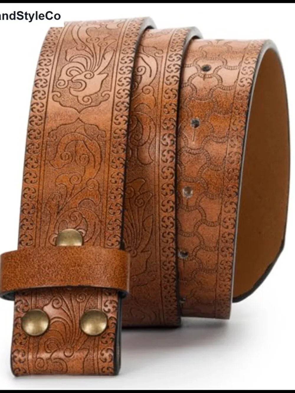 PU Leather Western Waist Belt No Buckle Floral Engraved 27-39 Waist